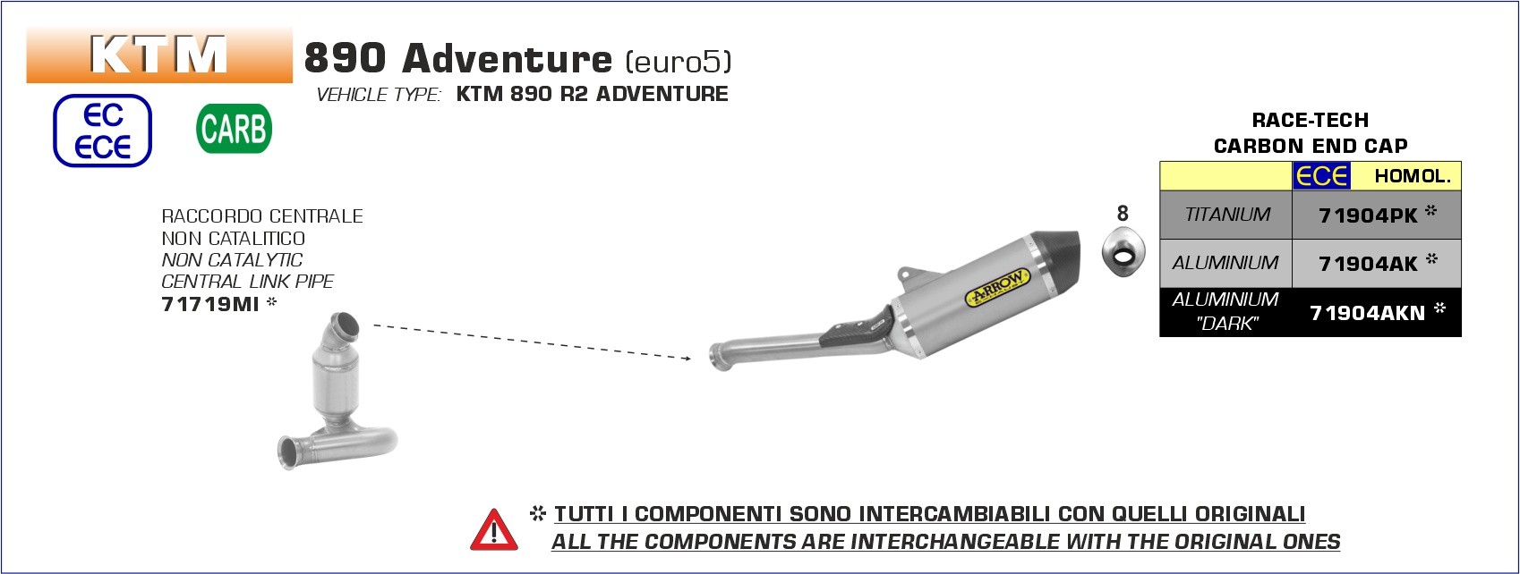 Arrow Race Tech Aluminum " Dark " Slip On Muffler With Carbon End Cap - 2021 KTM 890 Adventure