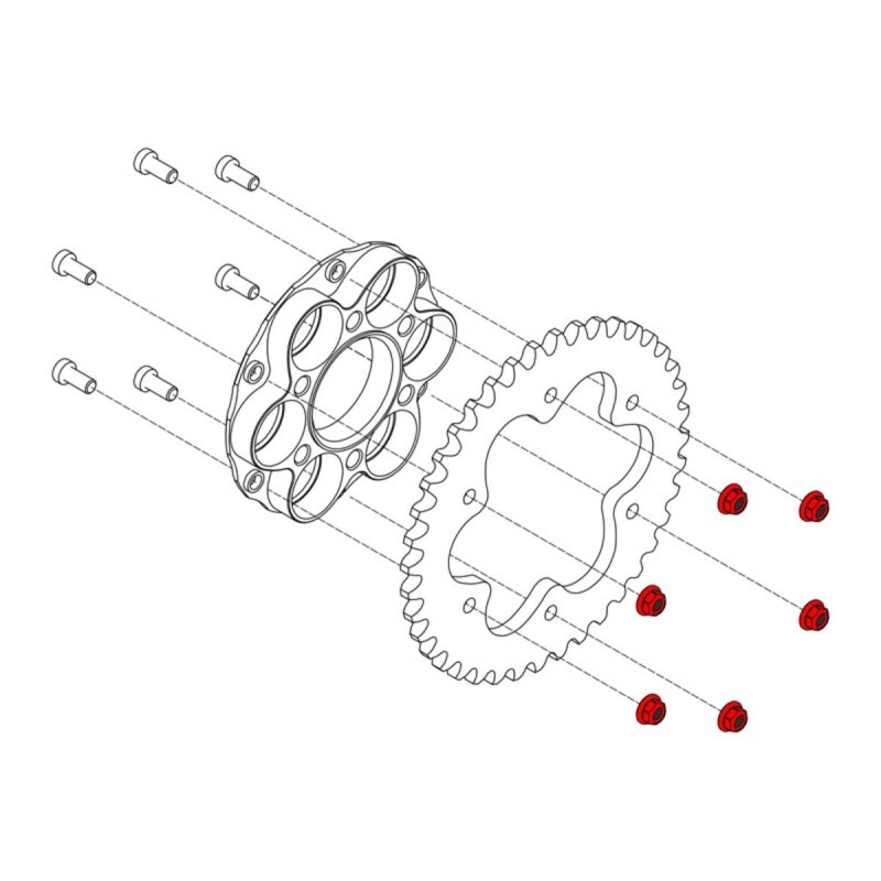 CNC Racing Gear Ring Sprocket Nuts (Set of 6) - Ducati 1098 / 1198 / Panigale 1199 / 1299 / V4 / SF V4 / Diavel