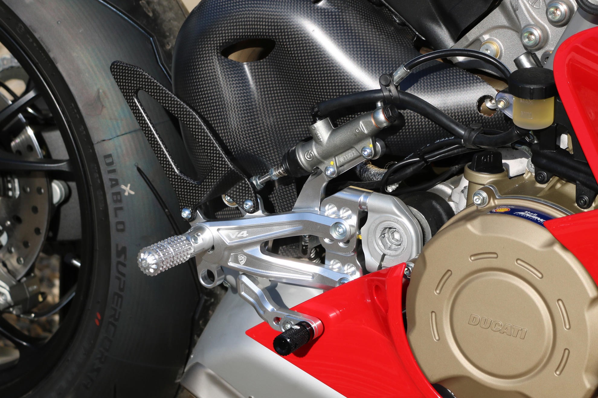 CNC Racing Carbon Fiber Heel Guards for the RPS Adjustable Rearset - Ducati Panigale V4 and Streetfighter V4