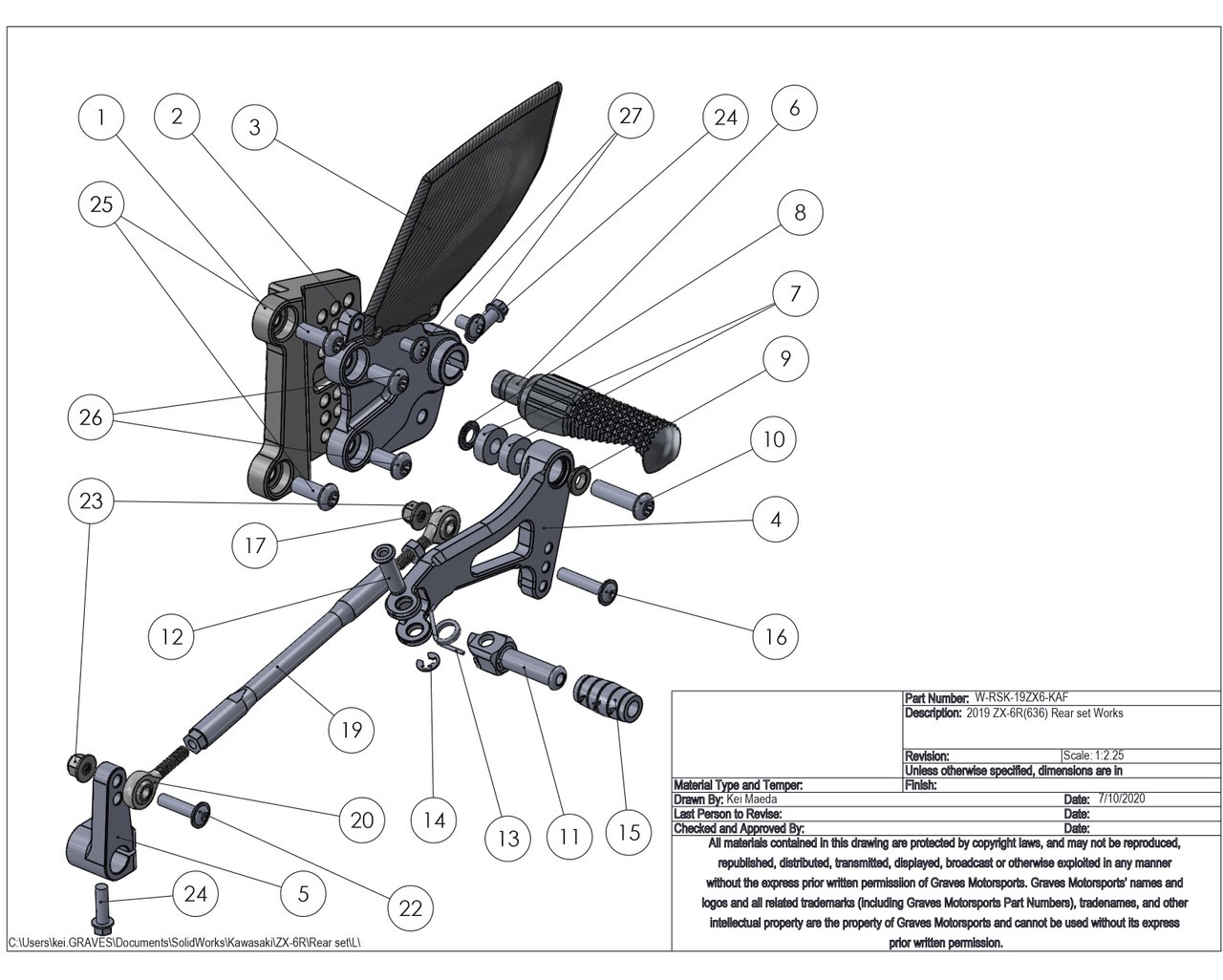 Graves Motorsports WORKS Adjustable Rearsets Kit  - Kawasaki ZX-6R (2019-2023)