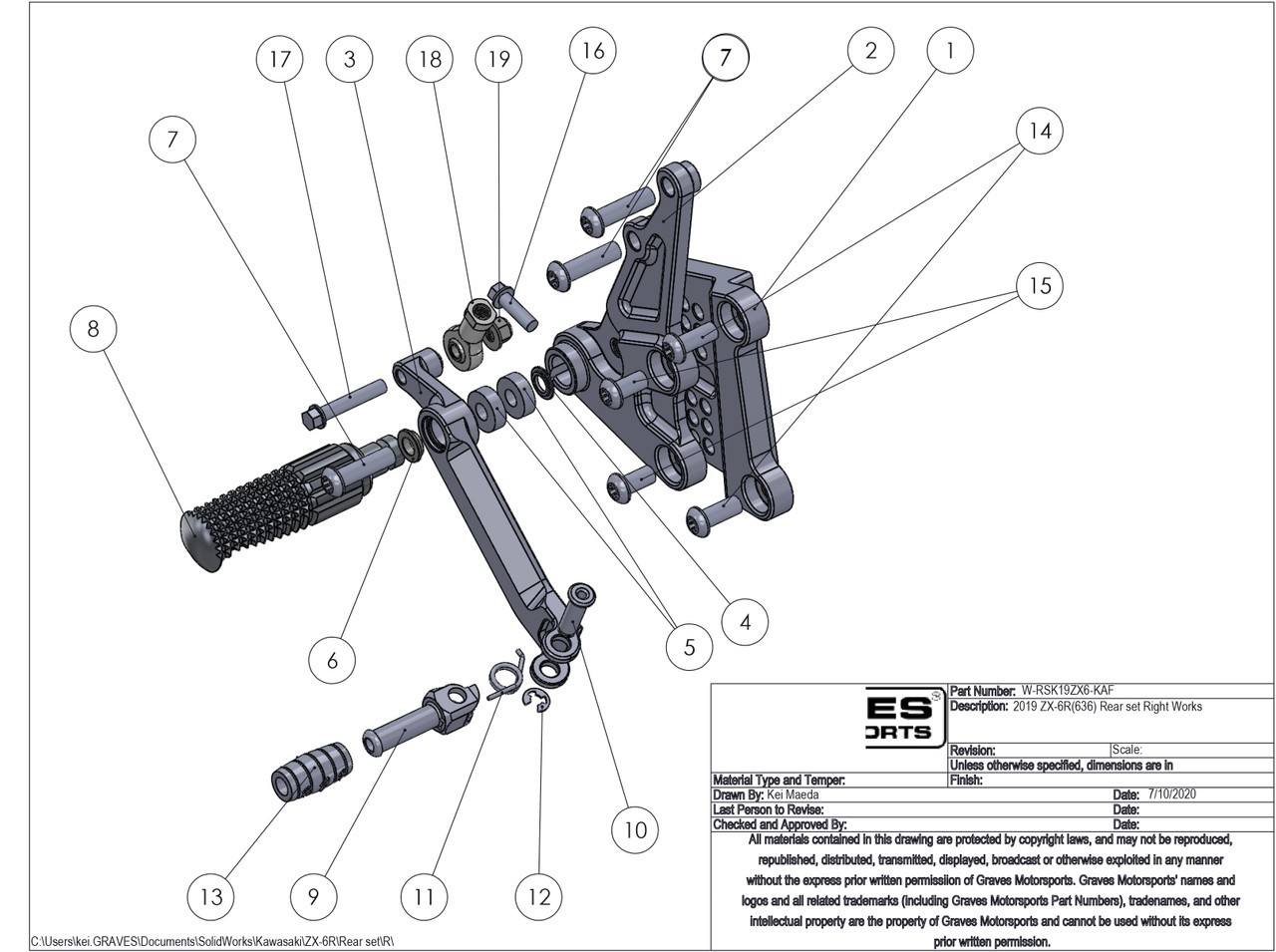 Graves Motorsports WORKS Adjustable Rearsets Kit  - Kawasaki ZX-6R (2019-2023)