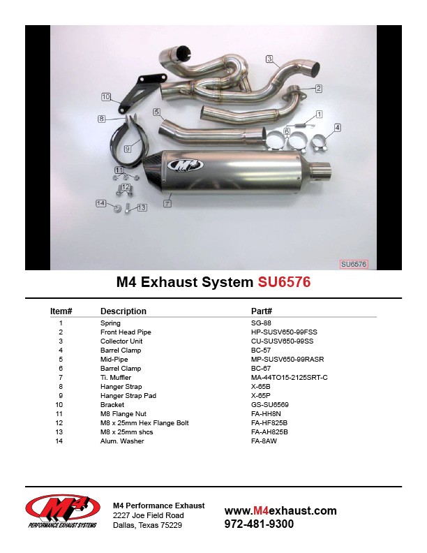 M4 RACE FULL SYSTEM WITH TITANIUM CANISTER 1999-02 Suzuki SV650