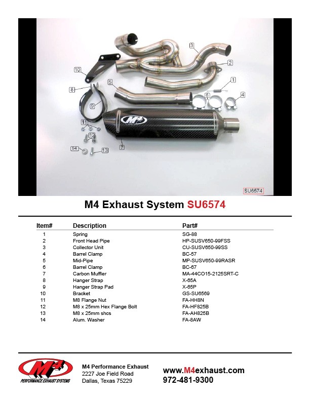 M4 RACE FULL SYSTEM WITH CARBON FIBER CANISTER 1999-02 Suzuki SV650