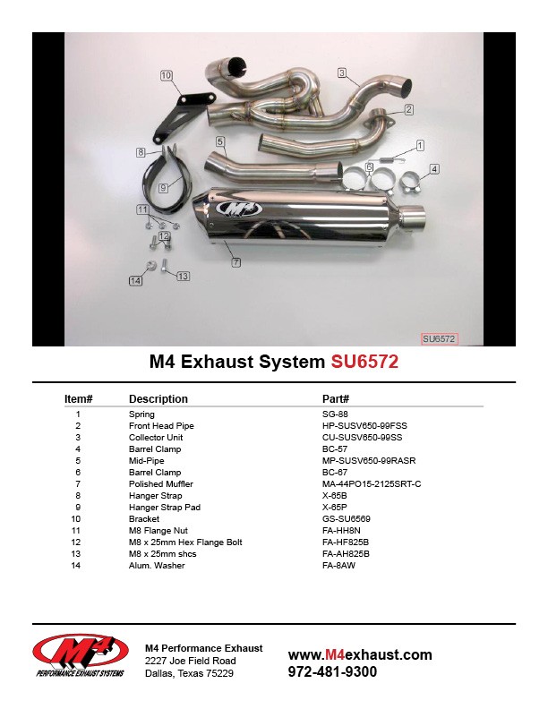 M4 RACE FULL SYSTEM WITH POLISHED CANISTER 1999-02 Suzuki SV650