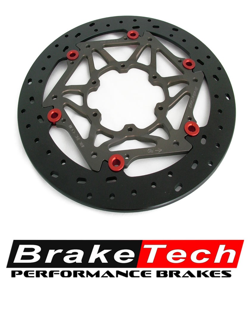 BrakeTech Ferodo Stainless Steel 320 Front Left and Right Rotors w / Billet Aluminum Adaptors and Hardware For Kawasaki ZX6R 1998 - 2002