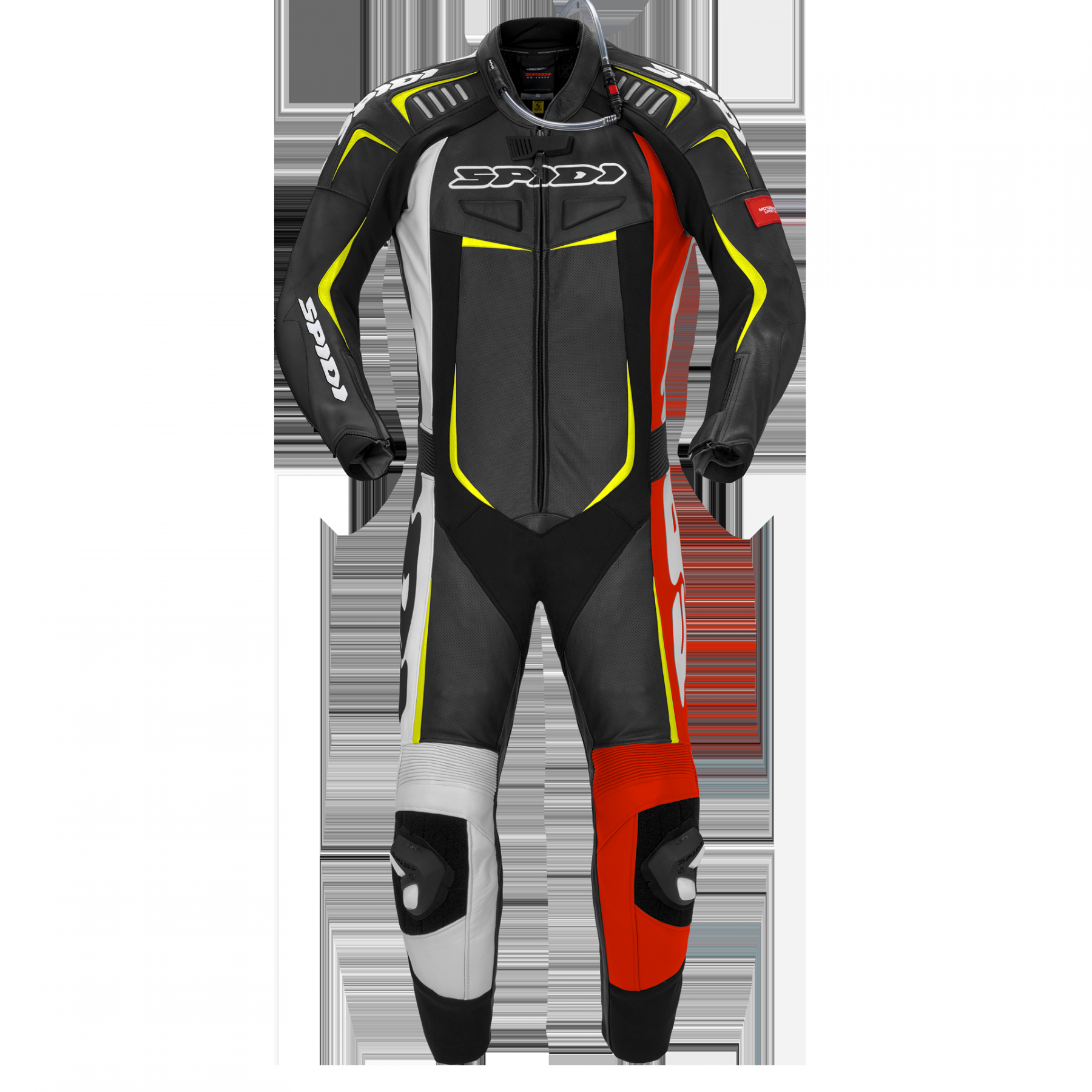 Spidi Track Wind Pro Leather Perforated Suit - Black / Red / Fluorescent Yellow