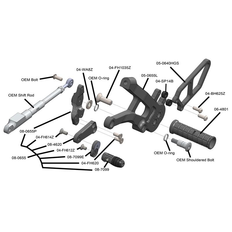 Woodcraft Adjustable Rearsets Kit - Ducati Panigale V4 / V4S / V4R