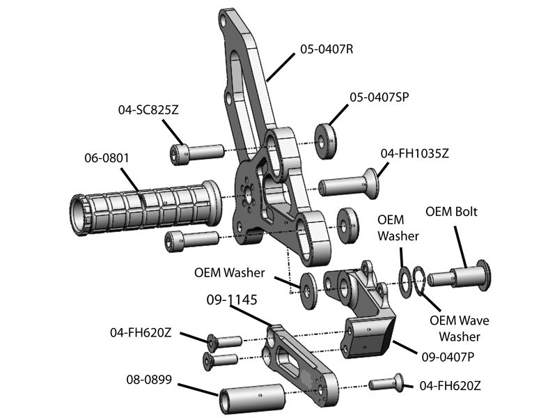 Woodcraft Rearset Kit - Yamaha FZ-07 / MT-07 / XSR700