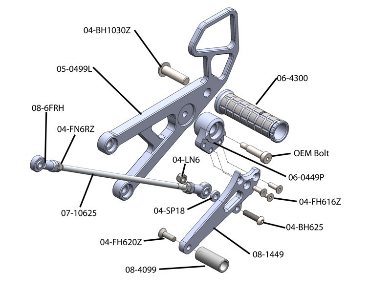 Woodcraft GP Shift Rearset Kit - Yamaha YZF-R6 (2006-2016)