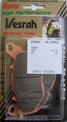 VESRAH VD-289 RJL BRAKE PAD KIT FOR YAMAHA R25 AND R3