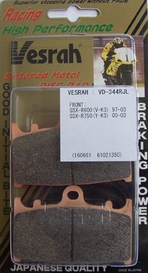 VESRAH VD-344 RJL BRAKE PAD KIT FOR SUZUKI GSXR600 AND GSXR750