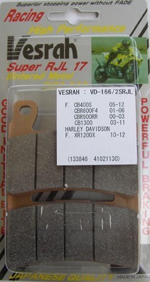 VESRAH VD-166/2SRJL-17 BRAKE PAD KIT  FOR HONDA CBR900R